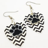 CLEARANCE Black Paw Print Charm Guitar Pick Earrings - Pick Your Color