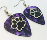 CLEARANCE Black Paw Print Charm Guitar Pick Earrings - Pick Your Color