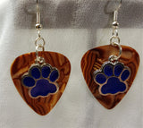 CLEARANCE Blue Paw Print Charm Guitar Pick Earrings - Pick Your Color