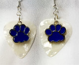 CLEARANCE Blue Paw Print Charm Guitar Pick Earrings - Pick Your Color