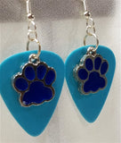 CLEARANCE Blue Paw Print Charm Guitar Pick Earrings - Pick Your Color