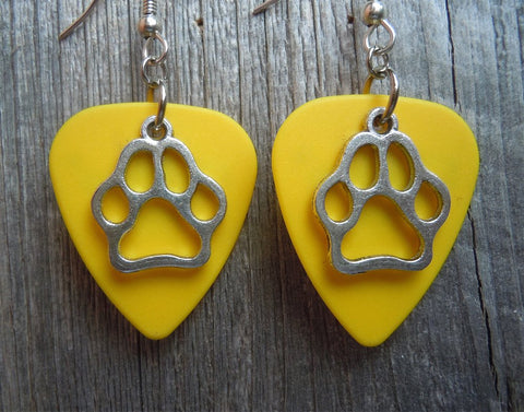 CLEARANCE Paw Print Charm Guitar Pick Earrings - Pick Your Color