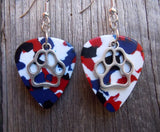 CLEARANCE Paw Print Charm Guitar Pick Earrings - Pick Your Color