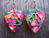 CLEARANCE Paw Print Charm Guitar Pick Earrings - Pick Your Color