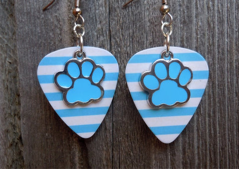 CLEARANCE Light Blue Paw Print Charm Guitar Pick Earrings - Pick Your Color