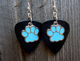 CLEARANCE Light Blue Paw Print Charm Guitar Pick Earrings - Pick Your Color