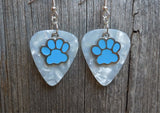 CLEARANCE Light Blue Paw Print Charm Guitar Pick Earrings - Pick Your Color
