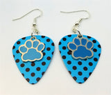 CLEARANCE Light Blue Paw Print Charm Guitar Pick Earrings - Pick Your Color