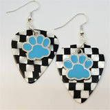 CLEARANCE Light Blue Paw Print Charm Guitar Pick Earrings - Pick Your Color