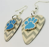CLEARANCE Light Blue Paw Print Charm Guitar Pick Earrings - Pick Your Color