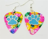 CLEARANCE Light Blue Paw Print Charm Guitar Pick Earrings - Pick Your Color
