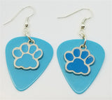 CLEARANCE Light Blue Paw Print Charm Guitar Pick Earrings - Pick Your Color