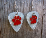 CLEARANCE Red Paw Print Charm Guitar Pick Earrings - Pick Your Color