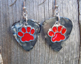 CLEARANCE Red Paw Print Charm Guitar Pick Earrings - Pick Your Color