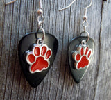 CLEARANCE Red Paw Print Charm Guitar Pick Earrings - Pick Your Color