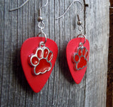 CLEARANCE Red Paw Print Charm Guitar Pick Earrings - Pick Your Color