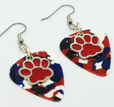 CLEARANCE Red Paw Print Charm Guitar Pick Earrings - Pick Your Color