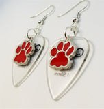 CLEARANCE Red Paw Print Charm Guitar Pick Earrings - Pick Your Color