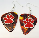 CLEARANCE Red Paw Print Charm Guitar Pick Earrings - Pick Your Color
