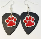 CLEARANCE Red Paw Print Charm Guitar Pick Earrings - Pick Your Color