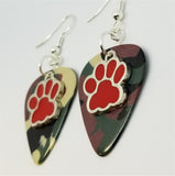 CLEARANCE Red Paw Print Charm Guitar Pick Earrings - Pick Your Color