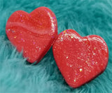 Red Polymer Clay Heart Post Earrings with Glitter