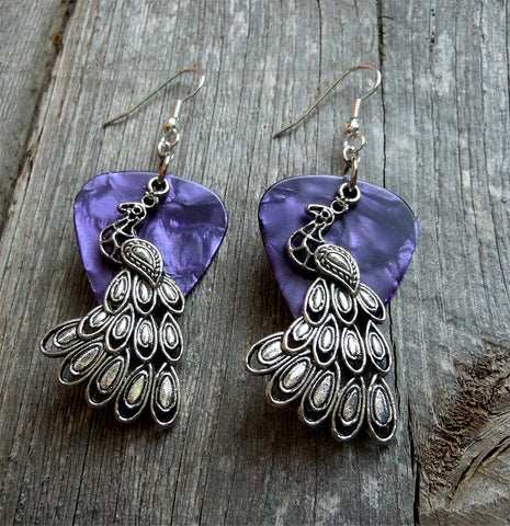 Peacock Charm Guitar Pick Earrings - Pick Your Color