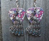 Peacock Charm Guitar Pick Earrings - Pick Your Color