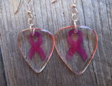 Pink Ribbon Transparent Guitar Pick Earrings