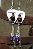 Classic Pin Up U.S. Air Force Guitar Pick Earrings with Silver Charm and Swarovski Crystal Bicone Dangles