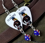 U.S. Air Force Pin Up Girl Guitar Pick Earrings with American Flag Pave Bead Dangles