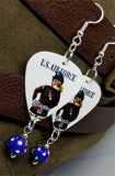 U.S. Air Force Pin Up Girl Guitar Pick Earrings with American Flag Pave Bead Dangles