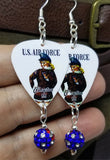 U.S. Air Force Pin Up Girl Guitar Pick Earrings with American Flag Pave Bead Dangles