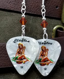 Hawaiian Pin Up Girl Guitar Pick Earrings with Indian Red Swarovski Crystals