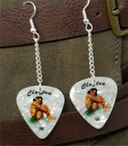 Brunette Hawaiian Pin Up Girl Dangling Guitar Pick Earrings