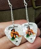 Brunette Hawaiian Pin Up Girl Dangling Guitar Pick Earrings