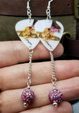 Tattooed Blonde Pin Up Girl Guitar Pick Earrings with Pink Pave Bead Dangles