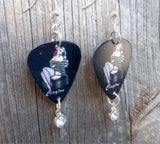 Pin Up Girl with a Fur Stole on Guitar Pick Earrings with a Crystal Charm