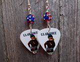 U.S. Air Force Pin Up Girl Guitar Pick Earrings with American Flag Pave Bead Dangles