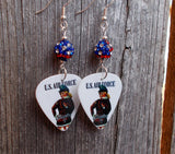 U.S. Air Force Pin Up Girl Guitar Pick Earrings with American Flag Pave Bead Dangles