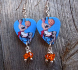Pin Up Girl with Jack o Lantern Guitar Pick Earrings with Orange Swarovski Crystal Dangles