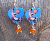 Pin Up Girl with Jack o Lantern Guitar Pick Earrings with Orange Swarovski Crystal Dangles