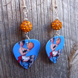 Pin Up Girl with Jack o Lantern Guitar Pick Earrings with Orange Pave Beads