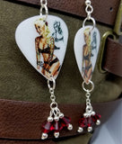 Tattooed Blonde Pin Up Girl in Black Lingerie Guitar Pick Earrings with Red Swarovski Crystal Dangles