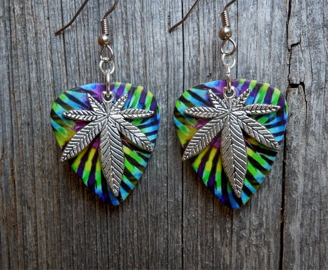 CLEARANCE Marijuana Leaf Charm Guitar Pick Earrings - Pick Your Color