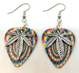 CLEARANCE Marijuana Leaf Charm Guitar Pick Earrings - Pick Your Color