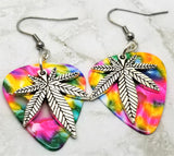 CLEARANCE Marijuana Leaf Charm Guitar Pick Earrings - Pick Your Color