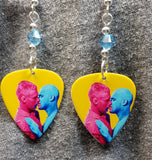 Pride Love Man Guitar Pick Earrings with Blue Swarovski Crystals