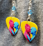 Pride Love Man Guitar Pick Earrings with Blue Swarovski Crystals