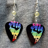 Rainbow Pride Guitar Pick Earrings with Pale Yellow Swarovski Crystals